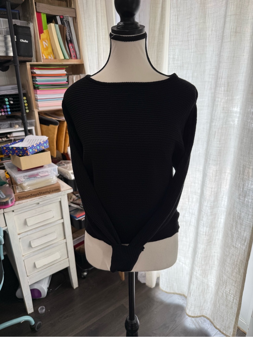 Women's Black Ribbed Scoopneck Sweater